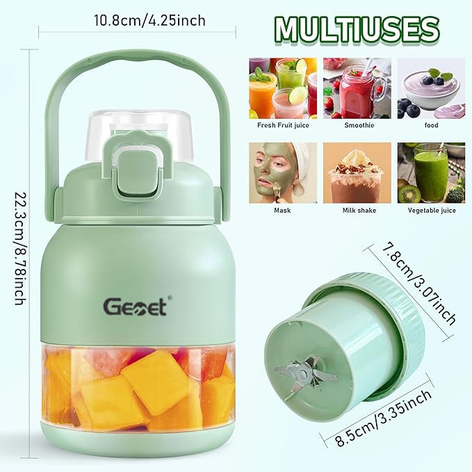 BPA-Free Electric Citrus Juicer 17 oz, Straw, Two Lids, Portable Blender for Smoothies, Shakes, Food Prep & Frozen Blending - Outdoorfun