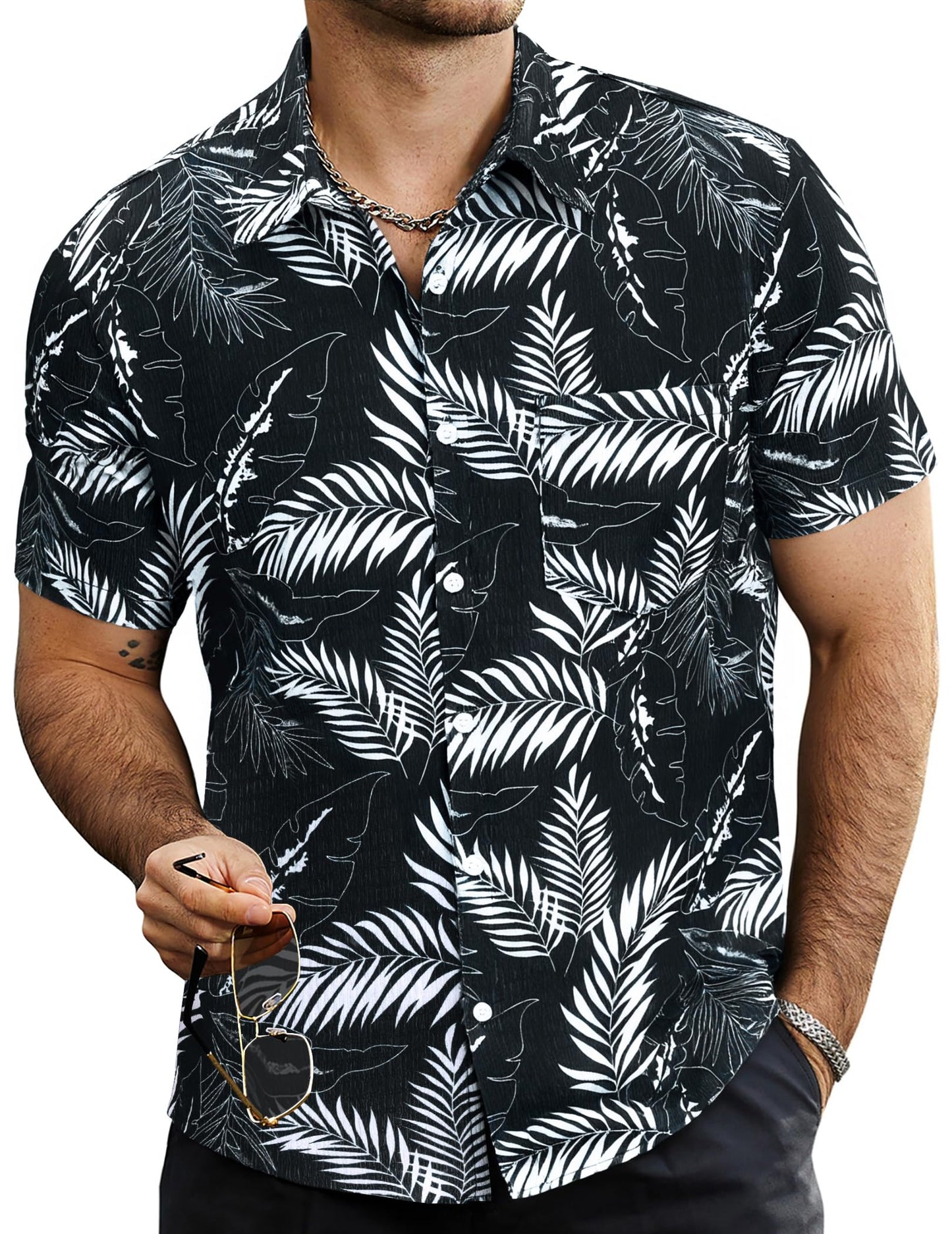 Mens Summer Striped Shirts Button Down Short Sleeve Vintage Beach Hawaiian Shirts with Pocket