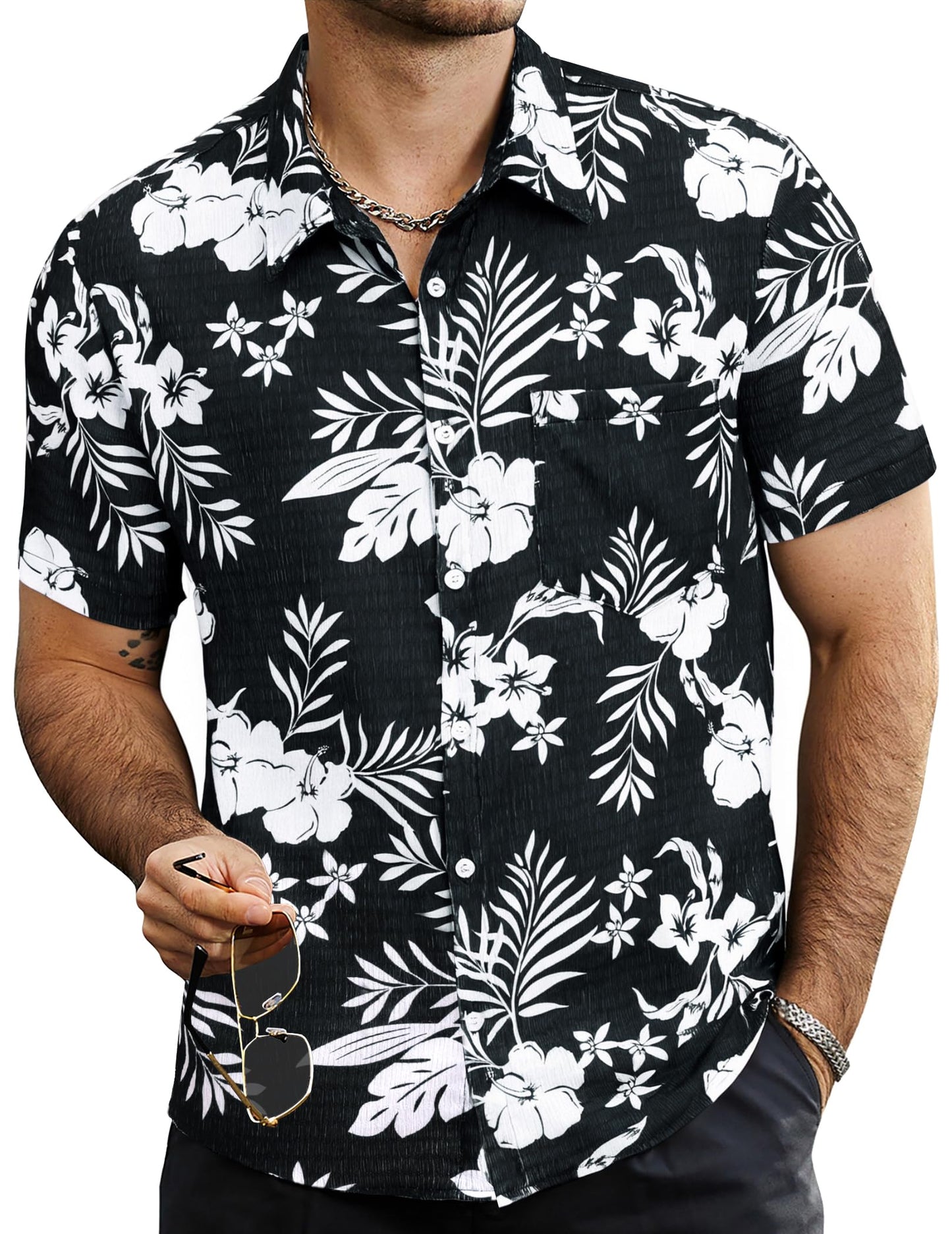 Mens Summer Striped Shirts Button Down Short Sleeve Vintage Beach Hawaiian Shirts with Pocket