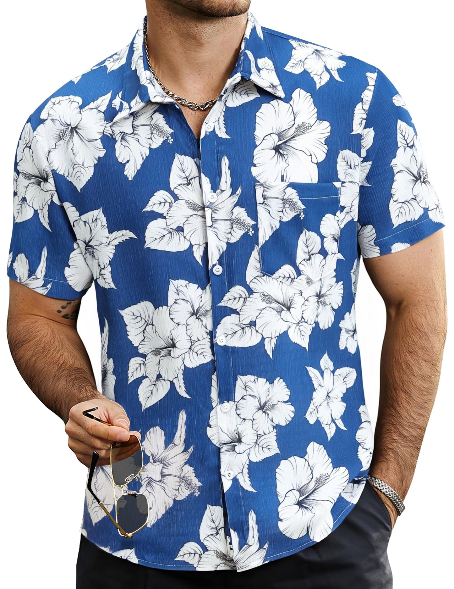 Mens Summer Striped Shirts Button Down Short Sleeve Vintage Beach Hawaiian Shirts with Pocket