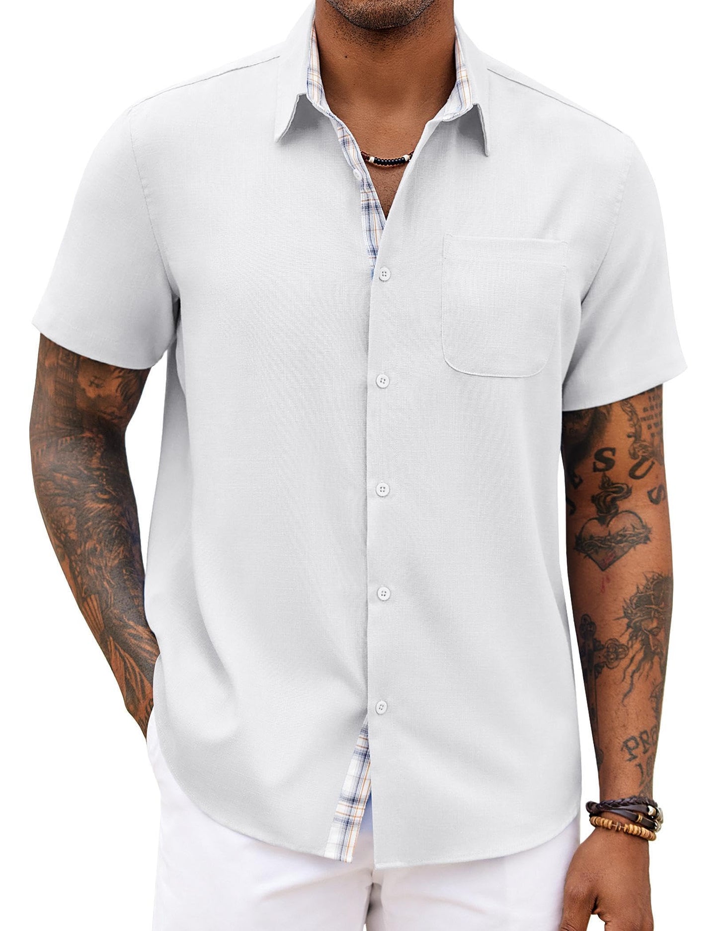 Men's Button Down Shirts Short Sleeve Casual Shirts Summer Beach Shirts Vacation Wedding Shirts with Pocket