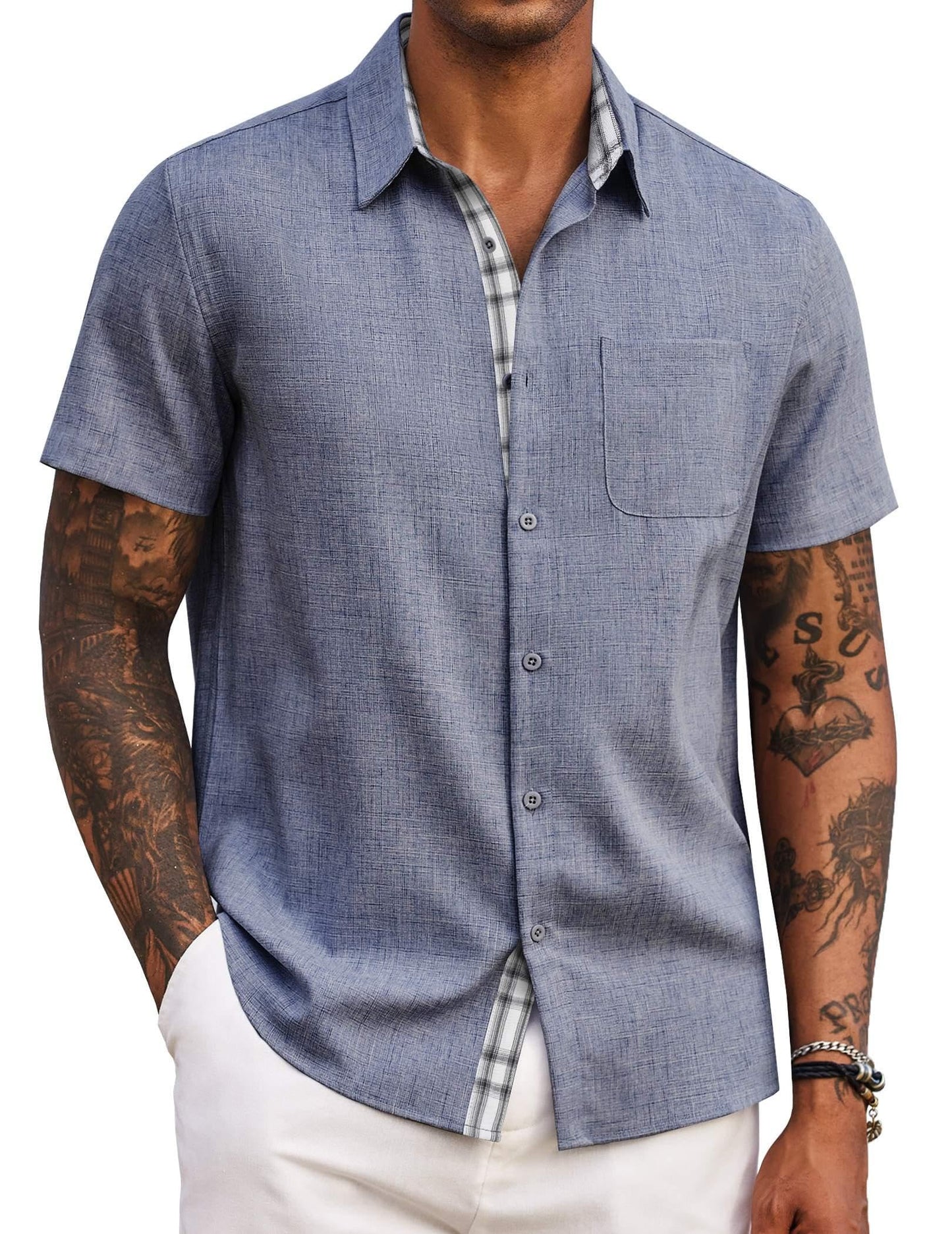 Men's Button Down Shirts Short Sleeve Casual Shirts Summer Beach Shirts Vacation Wedding Shirts with Pocket