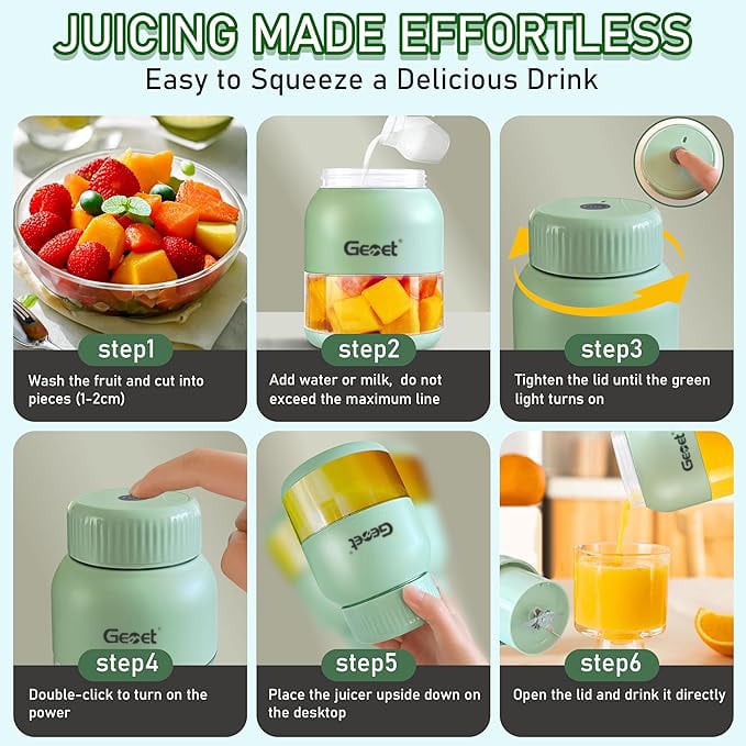 BPA-Free Electric Citrus Juicer 17 oz, Straw, Two Lids, Portable Blender for Smoothies, Shakes, Food Prep & Frozen Blending - Outdoorfun